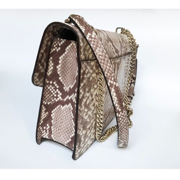 DKNY beige python leather crossbody bag, medium size snake print chain purse - Picture 3 of 12